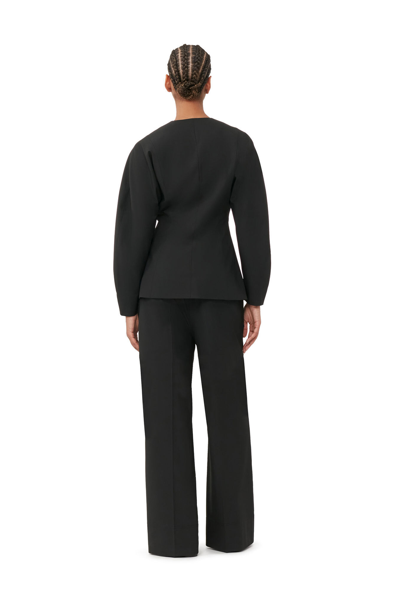 Ganni Black Fitted Drapey Melange Blazer In Black
