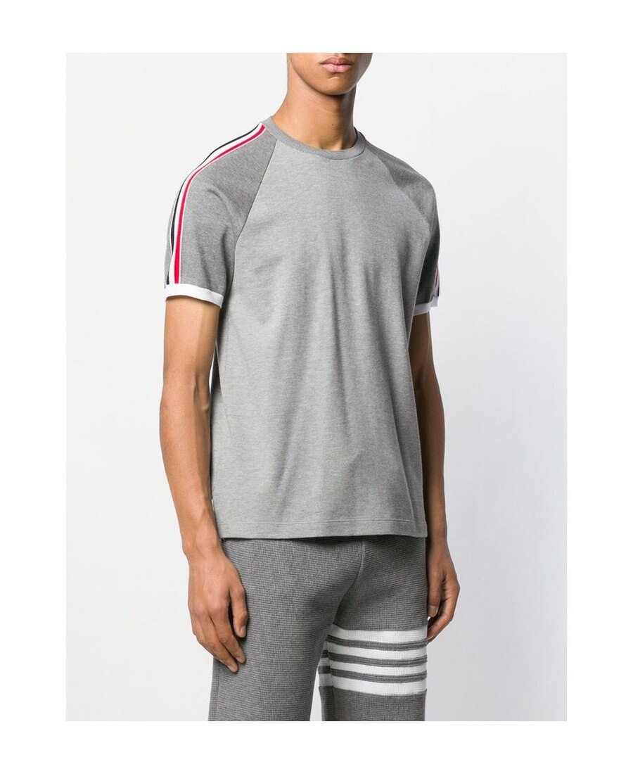 Thom Browne Tb Rwb Arm Tape Classic Pique Ss Tee Gry In Gray