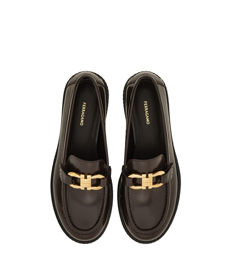 Ferragamo Moccasin With Gancini Ornament In Brown