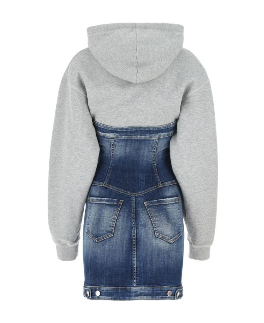 Dsquared2 Logo-print Panelled Hoodie Dress In Blue