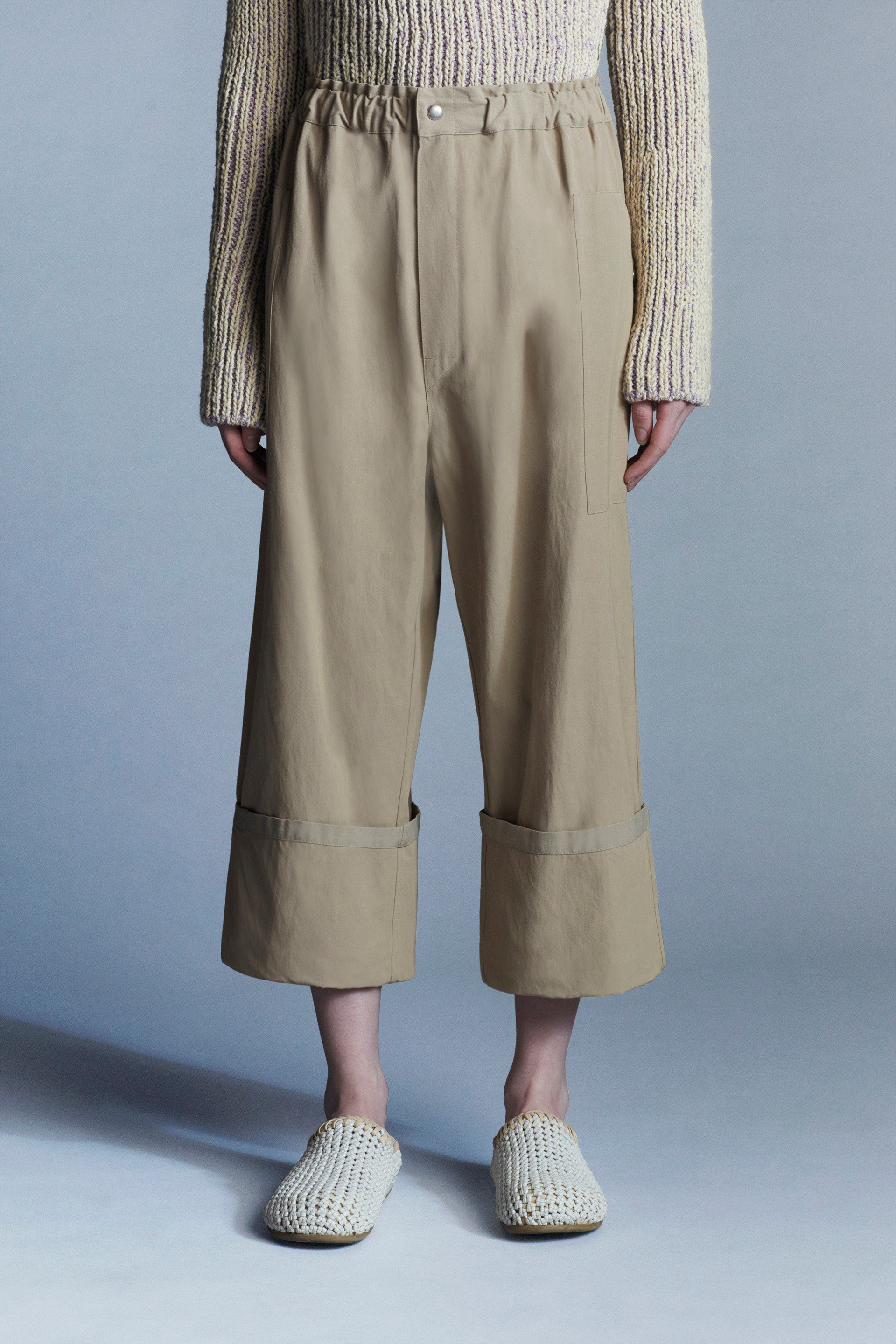 Shop Moncler Logo Wide-legged Ankle Casual Pants In Brown