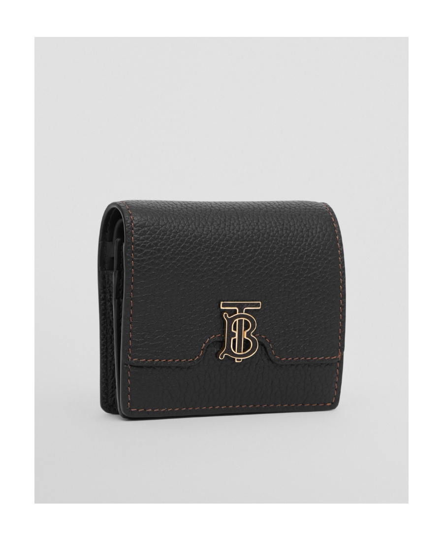 Burberry Grainy Leather Tb Bi-fold Wallet In Black