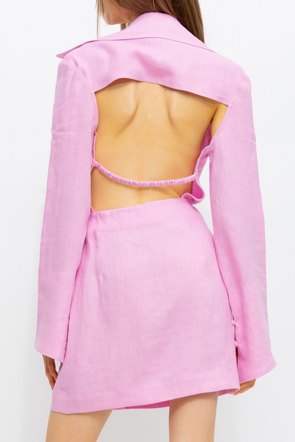 Nanushka ‘esma' V-neck Bell Sleeve Open Back Mini Wrap Dress In Pink
