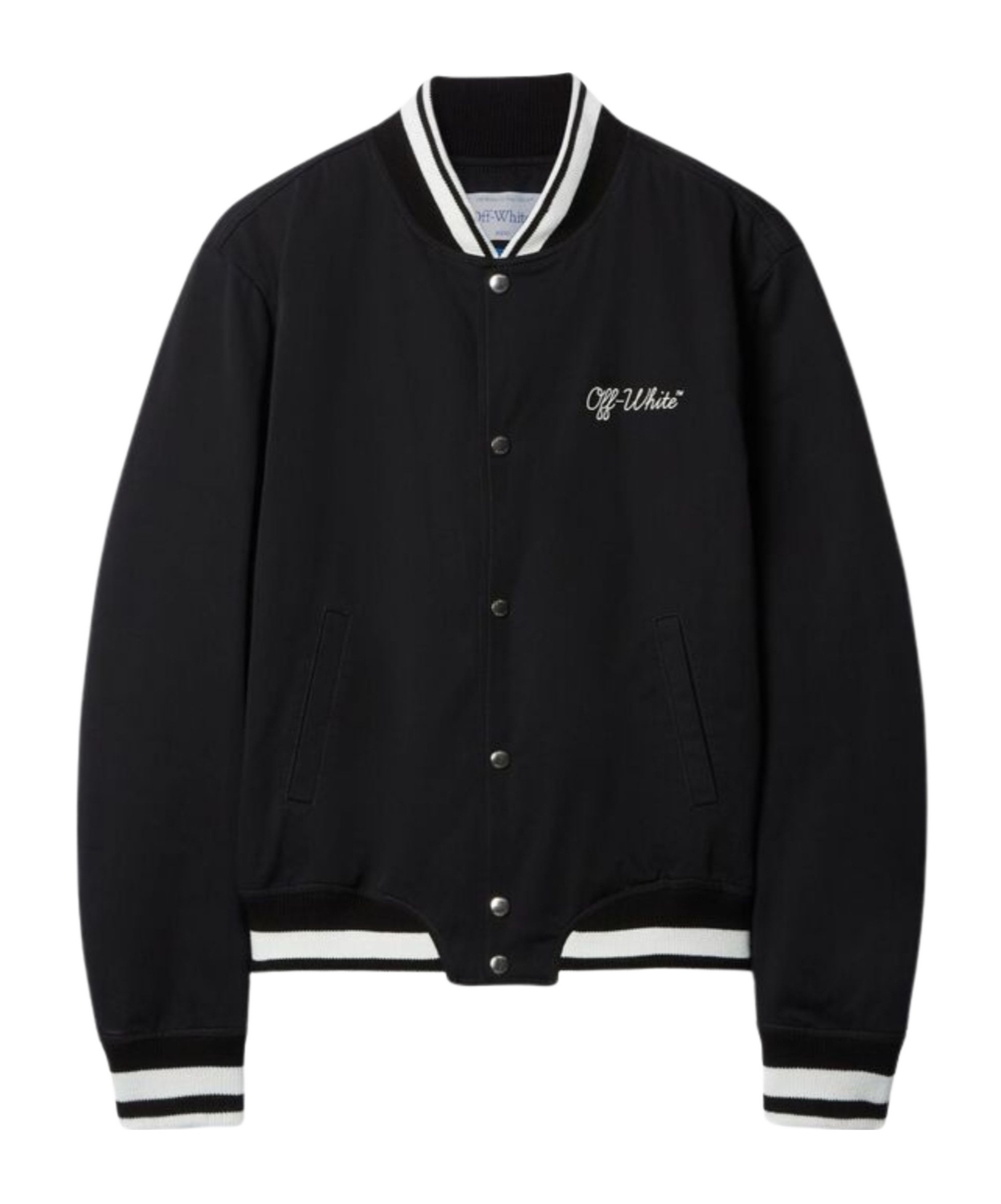 Off-white Black Polyester Bomber Jacket With Contrast Detailing In Blue