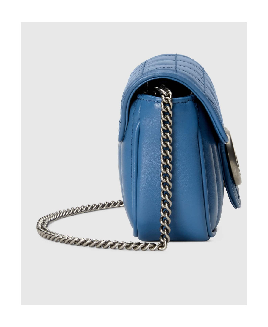 Gucci Mini Leather Gg Marmont Shoulder Bag In Blue