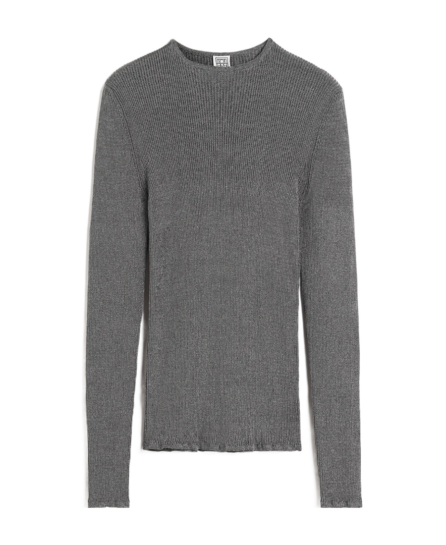 Totême Metallic Ribbed-knit Jumper In Gray