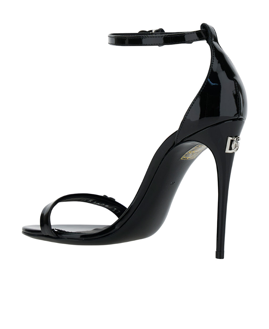 Dolce & Gabbana Black Sandals With Dg Logo Detail In Patent Leather Woman In Black