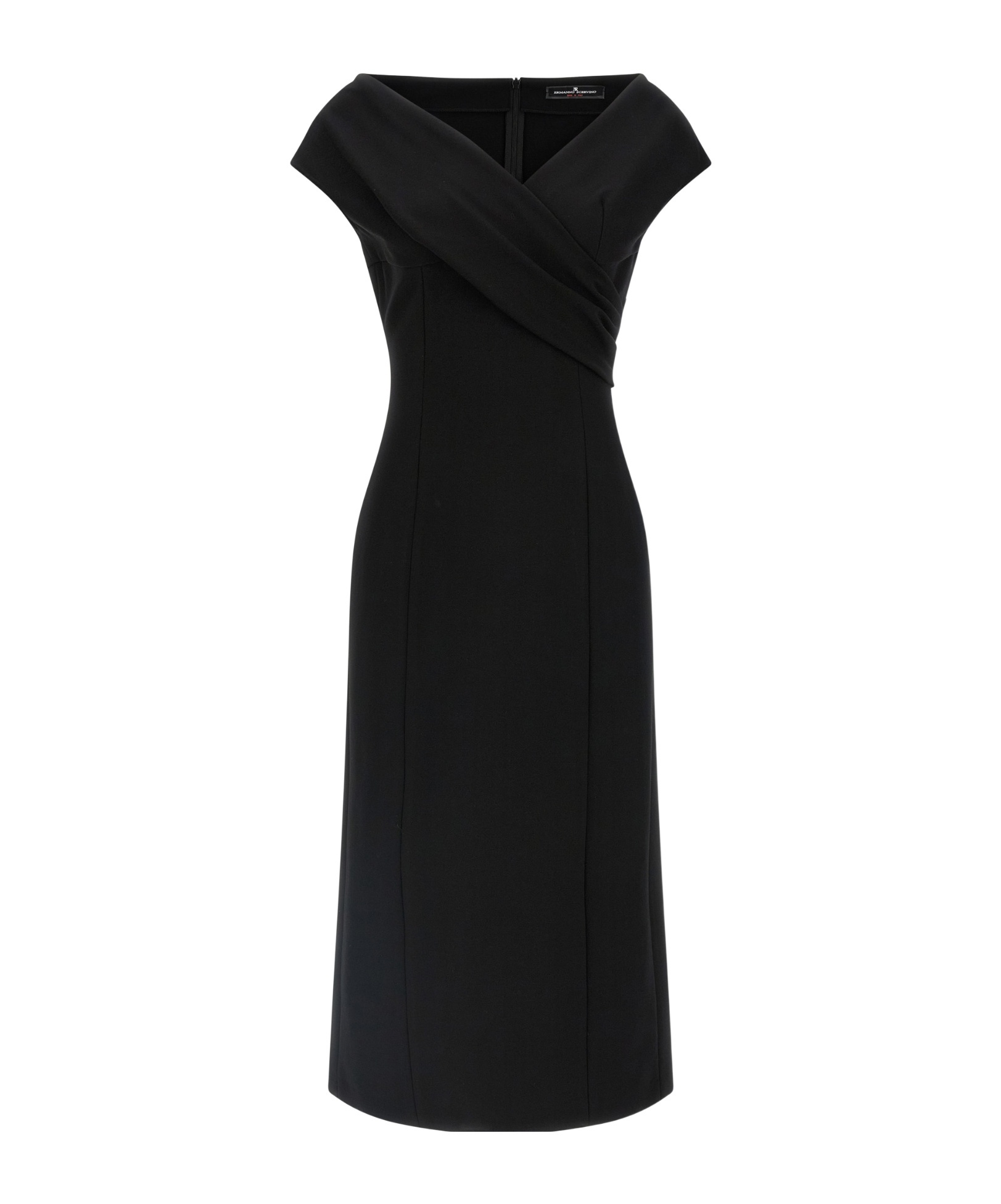 Ermanno Scervino Draped Neckline Midi Length Off-shoulder Dress In Black