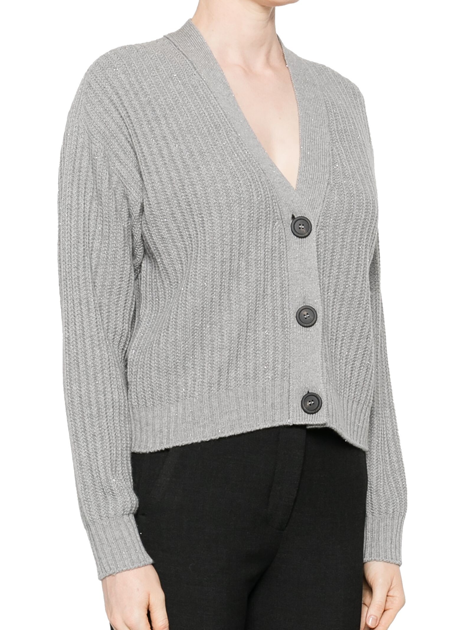 Peserico Ribbed Cardigan In Gray