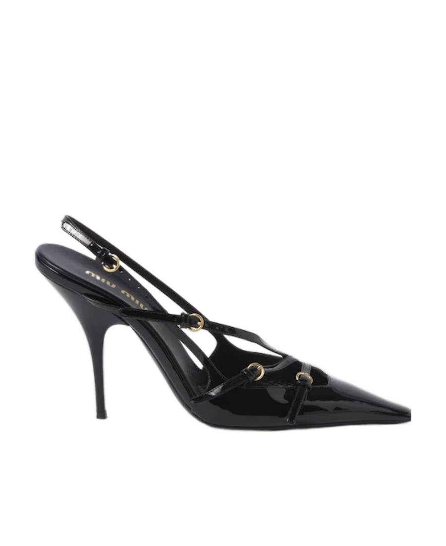Miu Miu Patent Leather Slingbacks With Buckles In Black