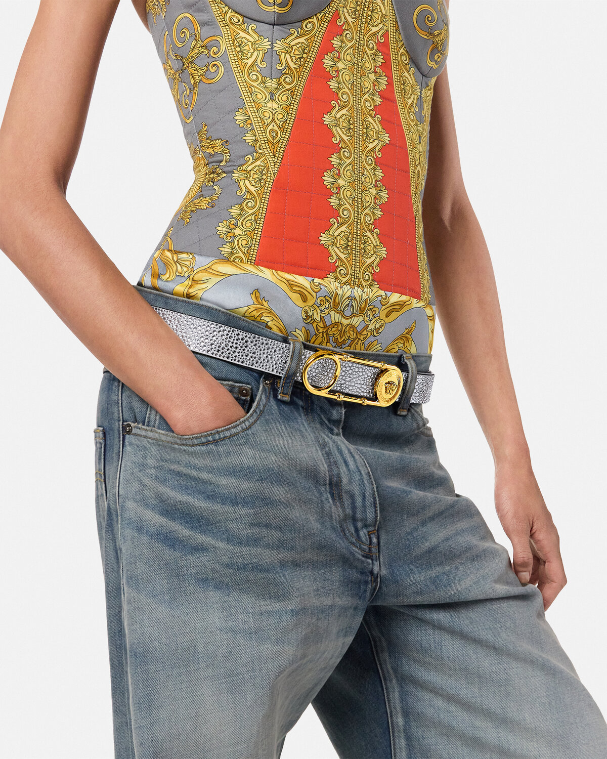 Versace Medusa-head Leather Belt In Gray