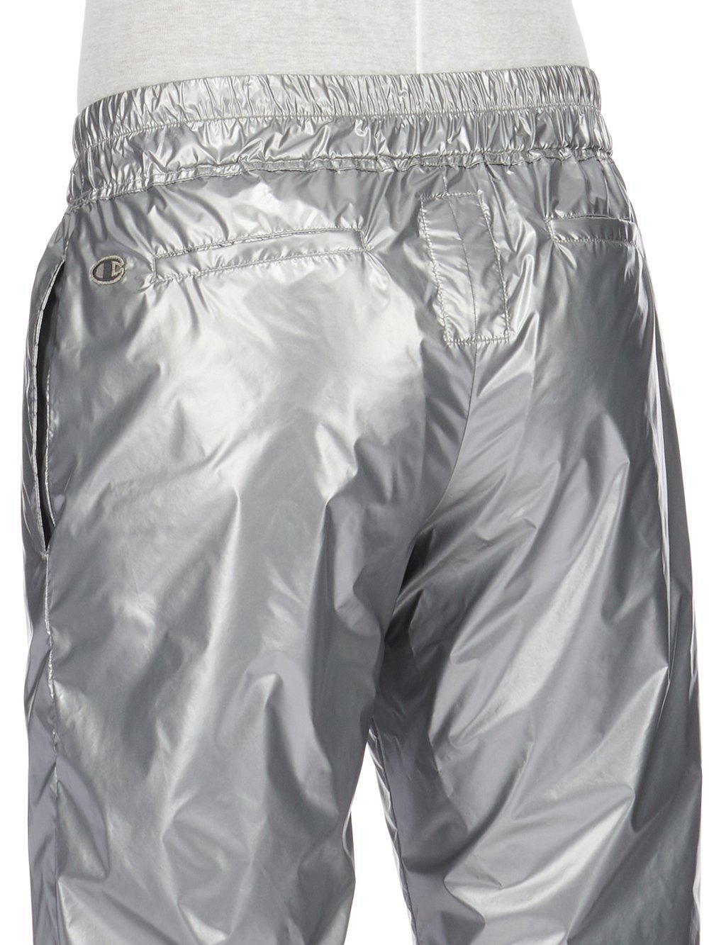 Rick Owens Logo-embroidered Metallic Track Pants In Gray