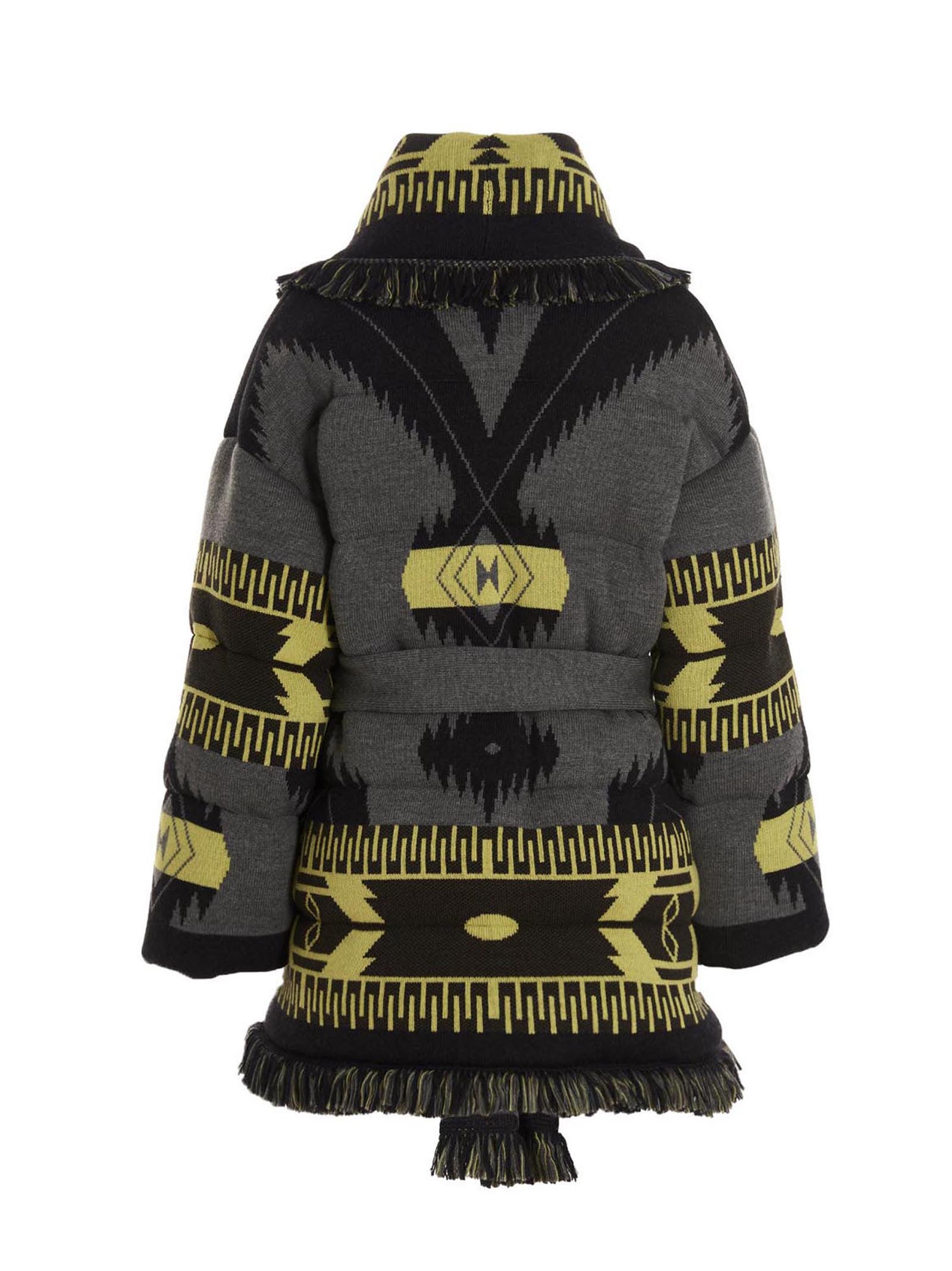 Alanui Icon Belted Fringed Quilted Wool-jacquard Down Jacket In Black