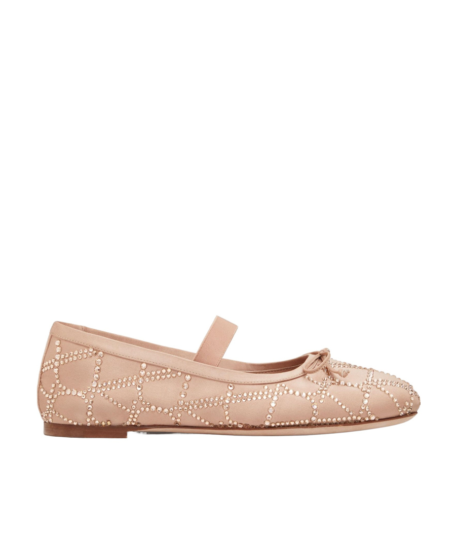 Valentino Garavani Pink Ballet Flats With Toile Iconographe Crystals In Satin Woman In Nude