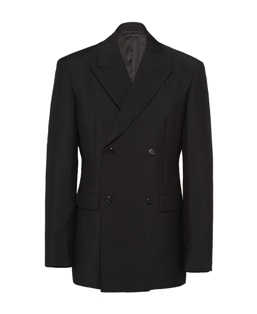 Prada Double-breasted Wool Blazer In Black