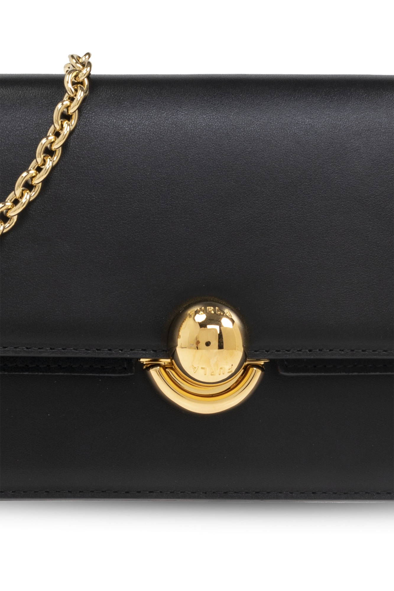 Furla Leather Crossbody Bag Chain Strap Gold-tone Hardware In Black