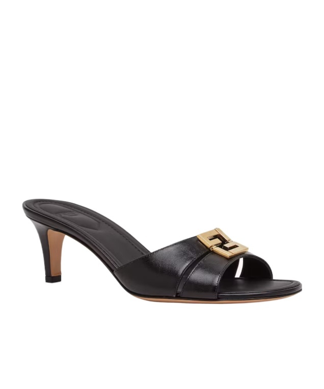 Fendi Fold Leather Kitten-heel Sandals In Black