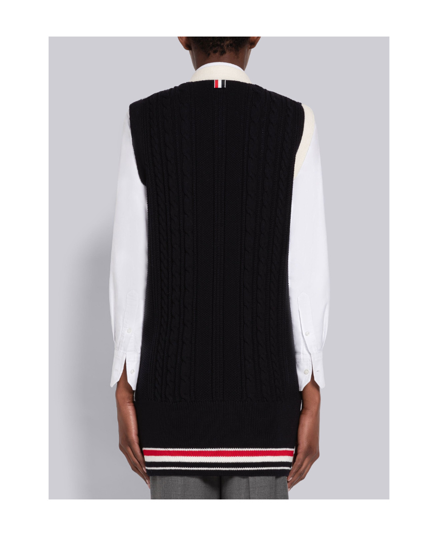 Thom Browne Rwb-stripe Cable-knit Vest In White
