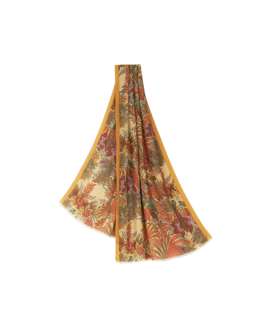 Etro Floral-print Frayed-edge Scarf In Brown