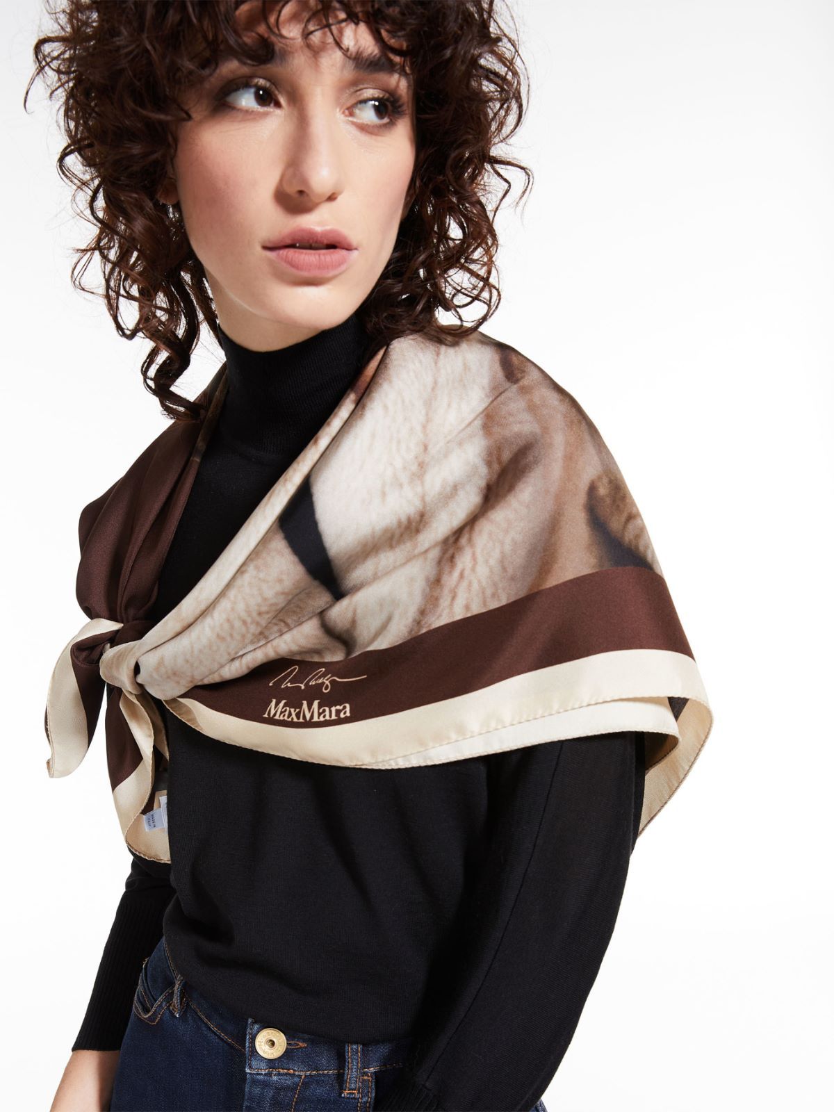 Max Mara Carreteddydog Silk Scarf In Nude