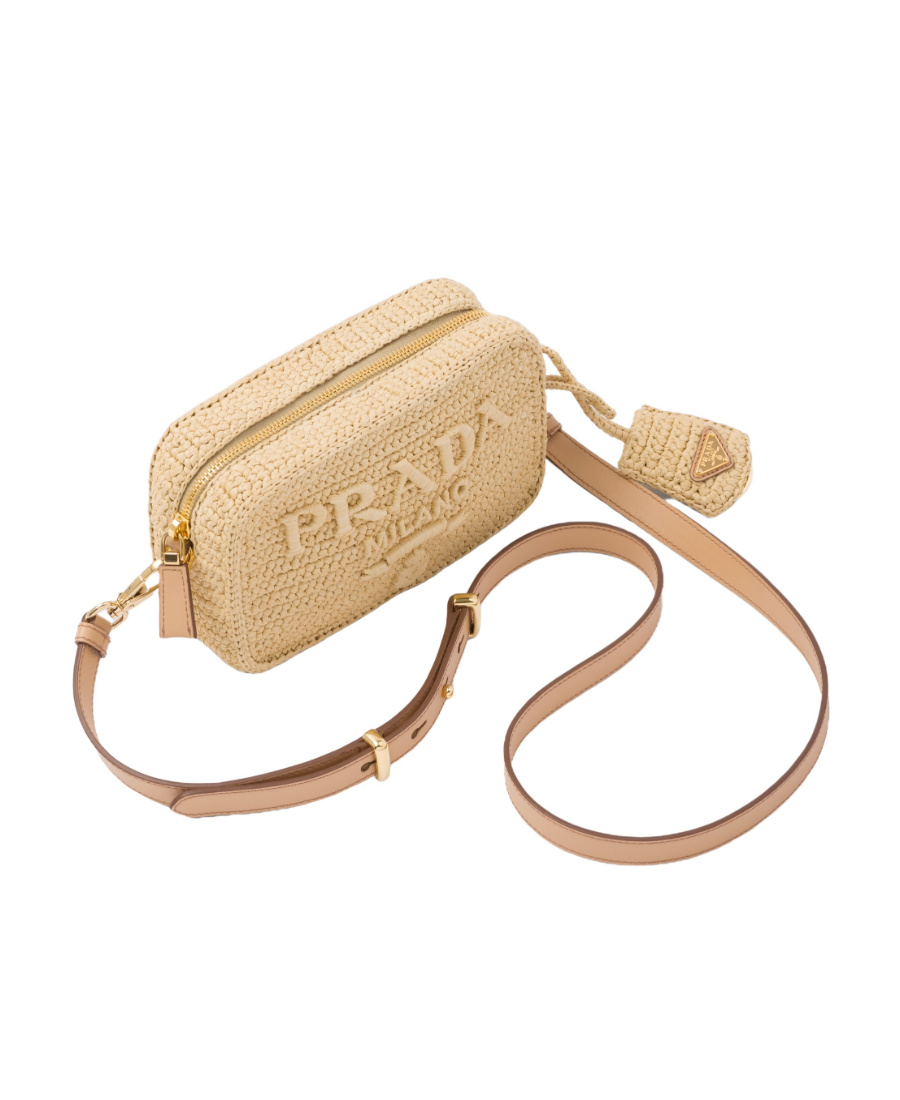 Prada Raffia Shoulder Bag In Nude