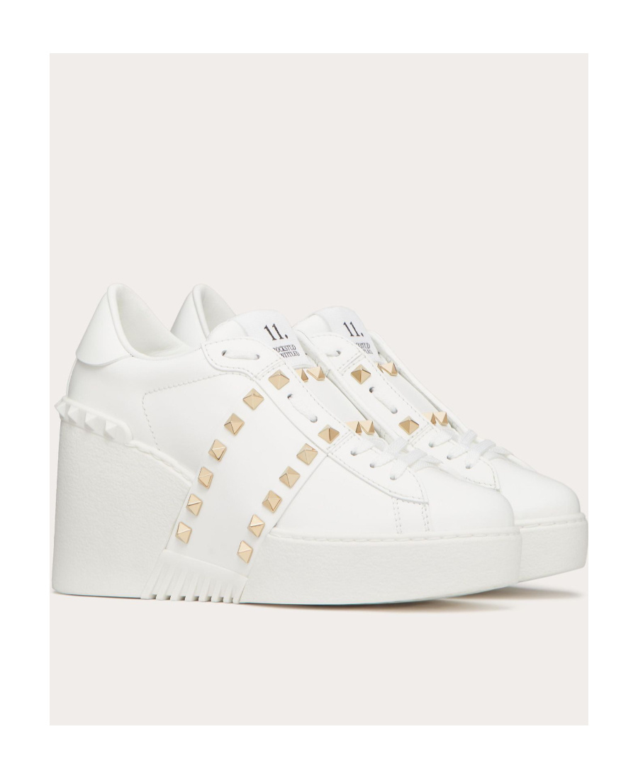 Valentino Open Disco 85mm Wedge Sneakers In White