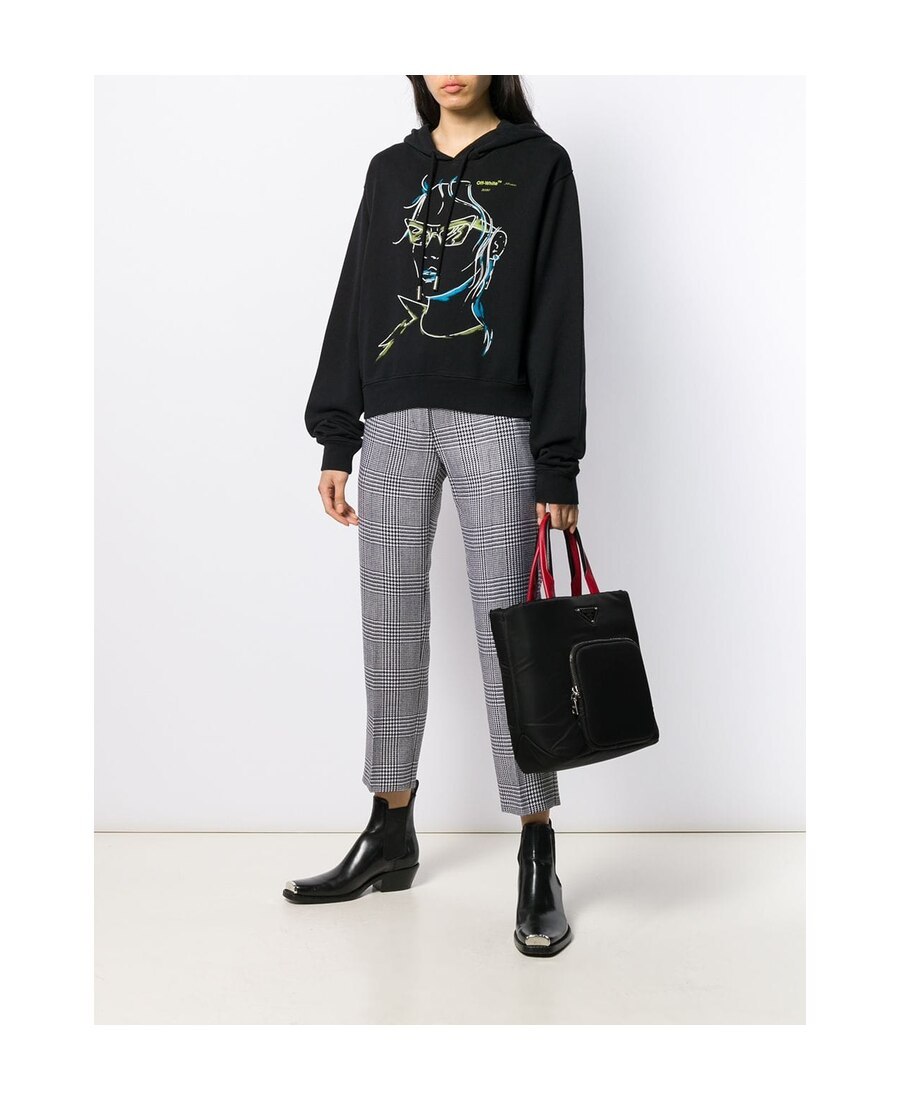 Off-white Logo Character Printed Hooded Hoodie In Black