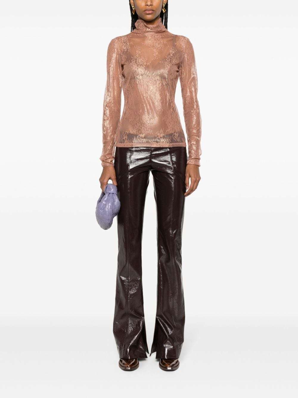 PINKO PINKO LACE-DETAILED ROLL-NECK SEMI-SHEER TOP