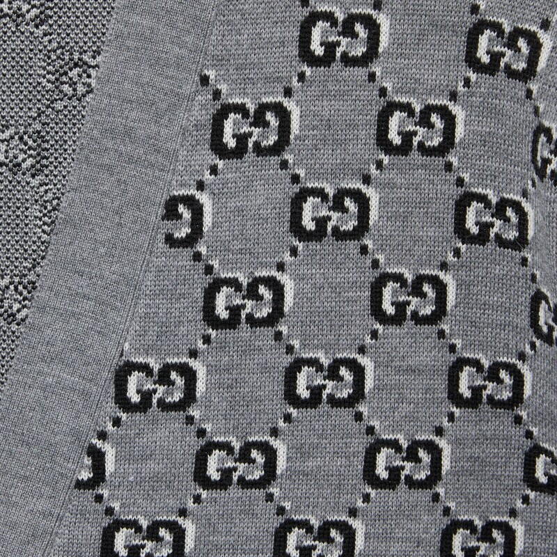 Gucci Wool Jacquard Cardigan With Gg Shadow In Gray