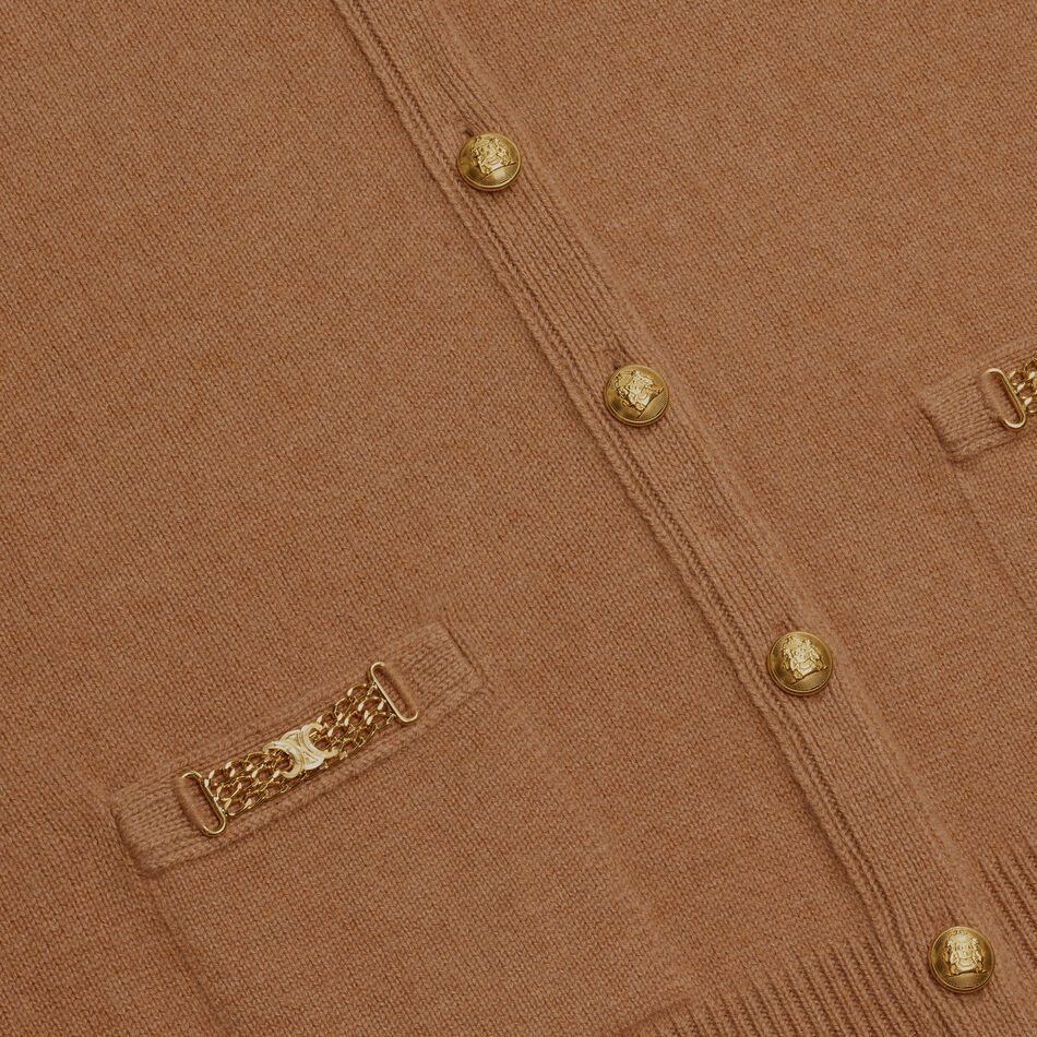 Celine Signature Long Cardigan In Iconic Cashmere In Brown