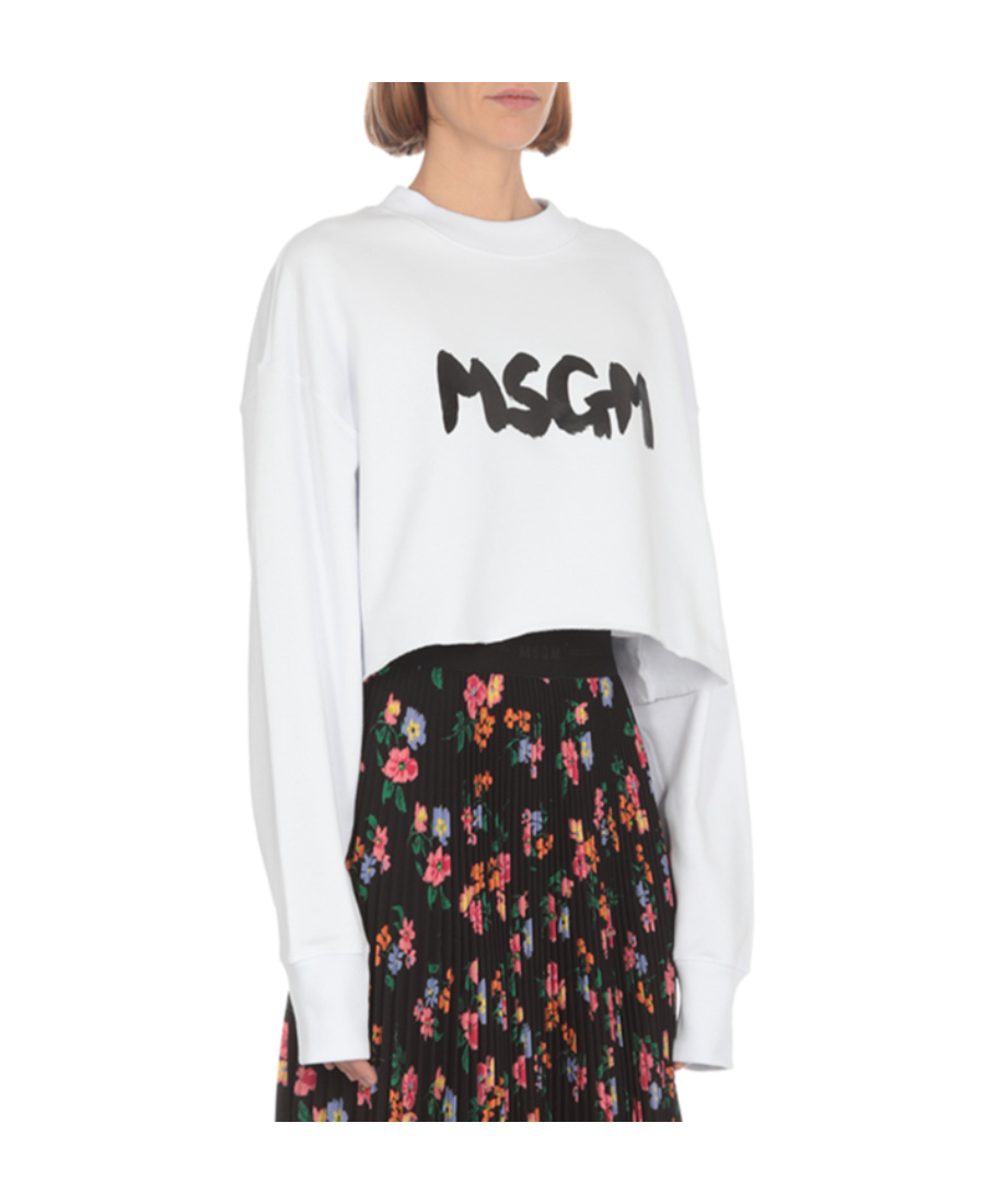 Msgm Logo Short Style Sweater In White