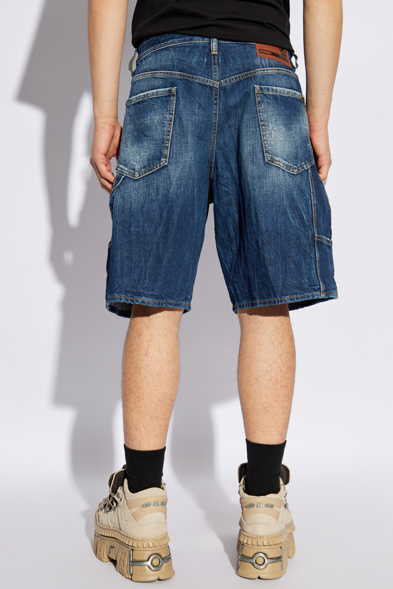 Dsquared2 Logo Patch Denim Shorts In Blue