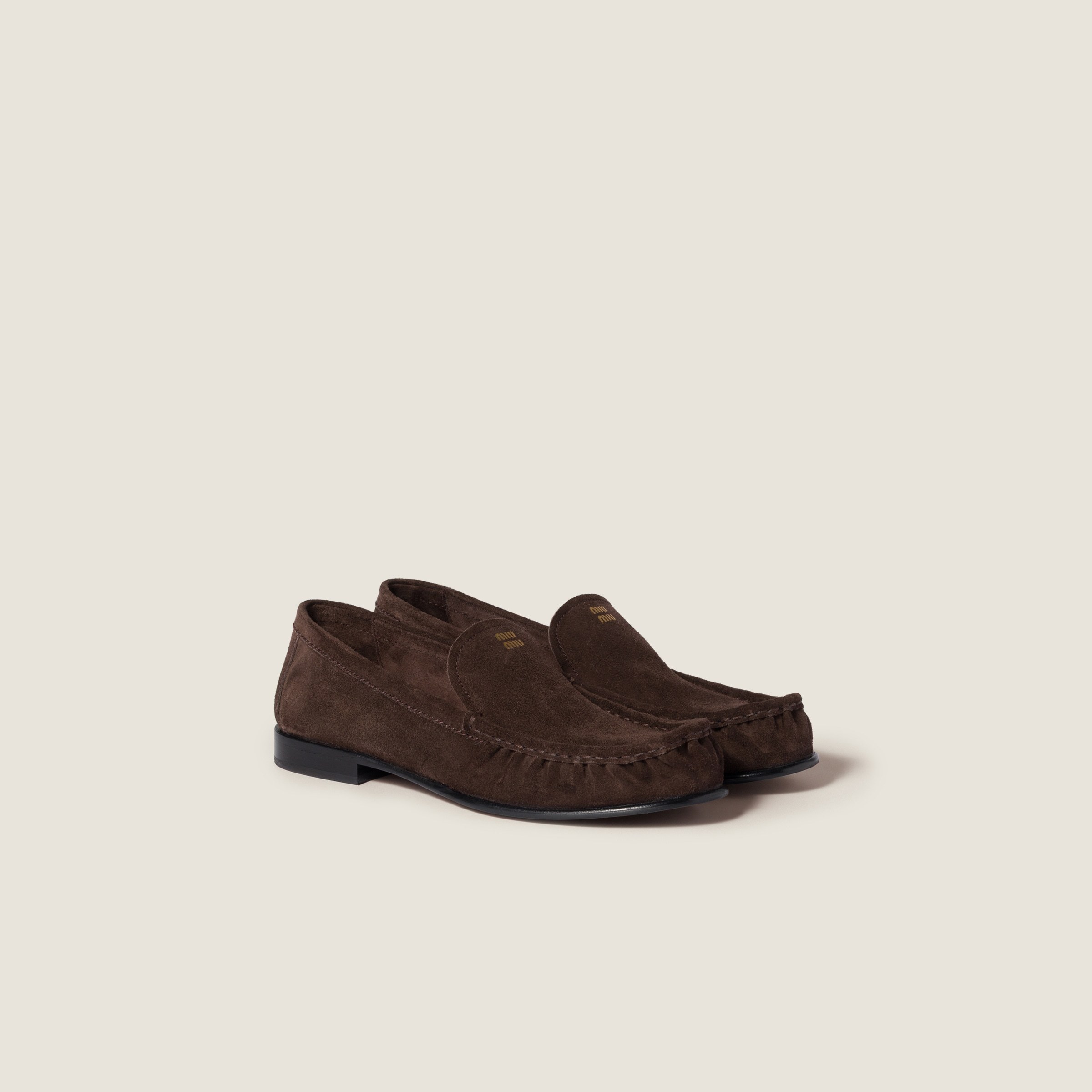 Miu Miu Logo-print Suede Loafers In Brown