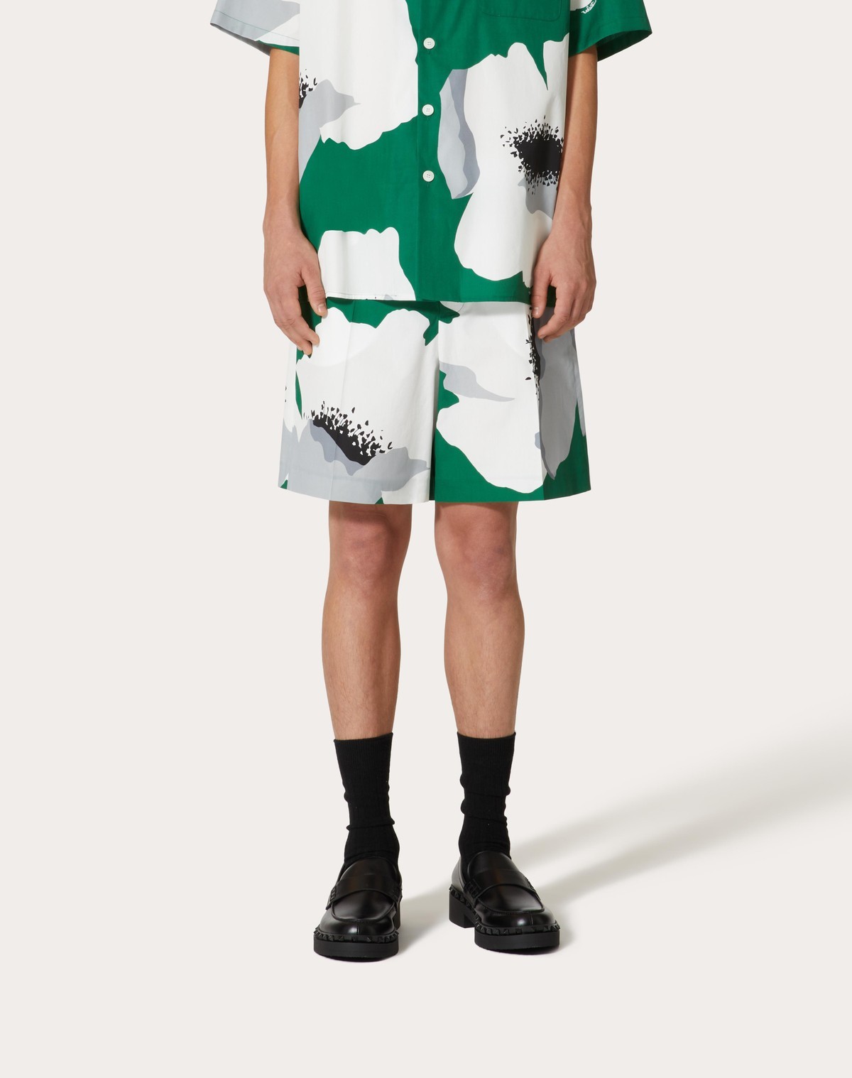 Valentino Garavani Printed Cotton Bermuda Shorts In Green