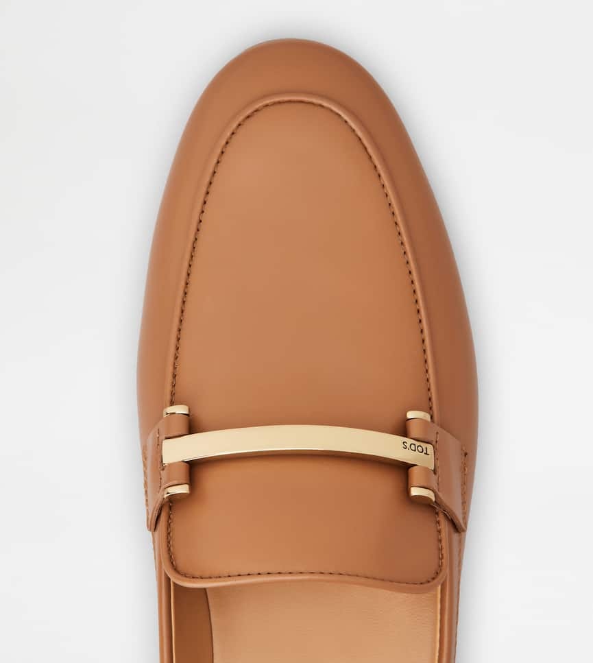 Tod's Brown Loafers With Logo Plaque In Leather Woman In Brown