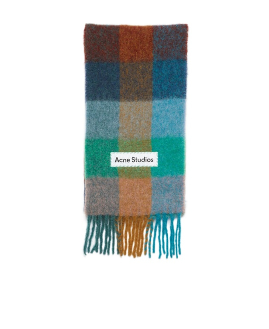 Acne Studios Mohair Checked Scarf In Gray