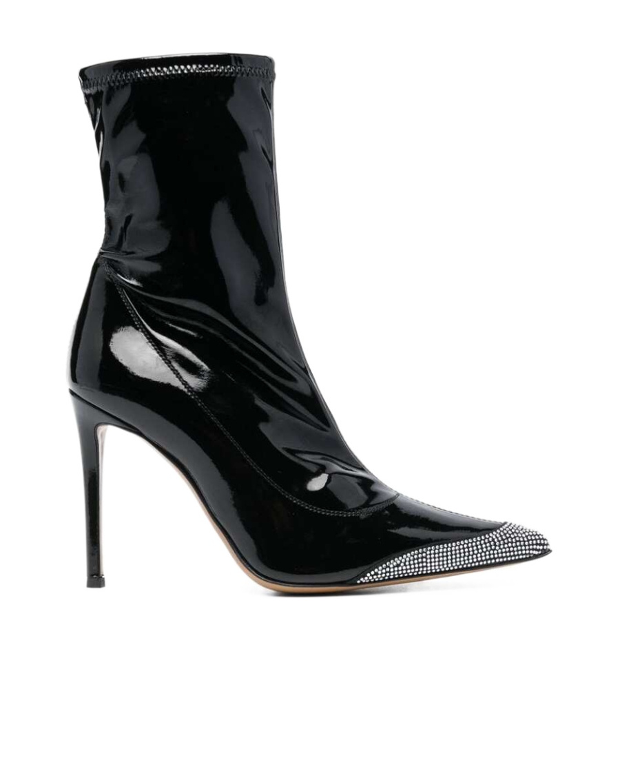 Alexandre Vauthier 105mm Crystal-embellished Patent-leather Boots In Black