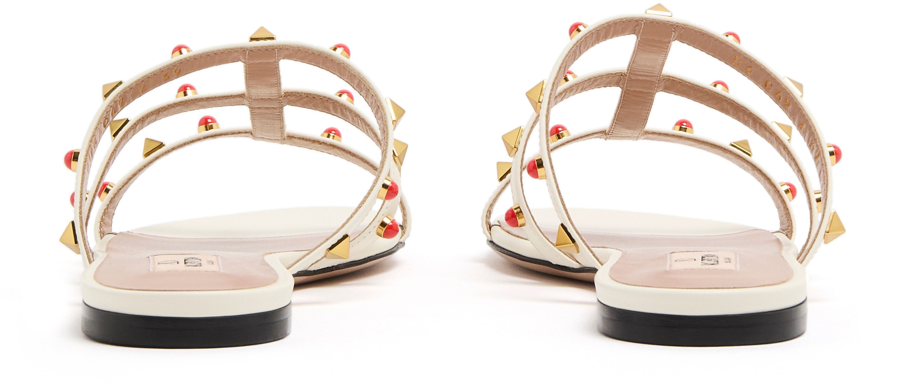 Valentino Rockstud Caged Leather Flat Sandals In White