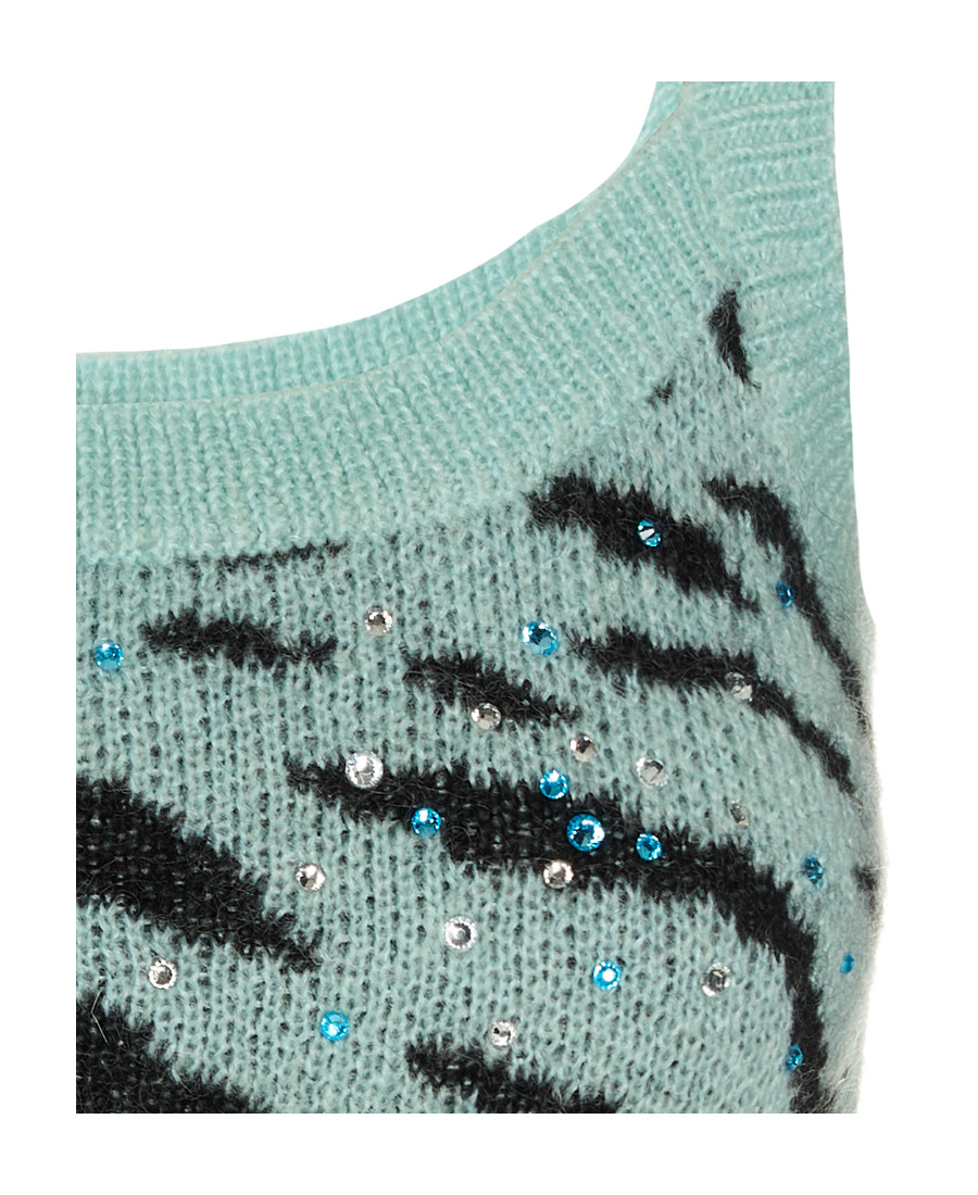 Alessandra Rich Zebra Intarsia-knit Cropped Top In Green