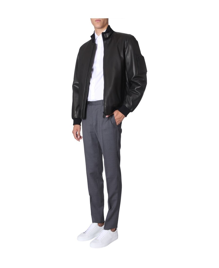 Shop Zegna Pilot Leather Jacket In Black