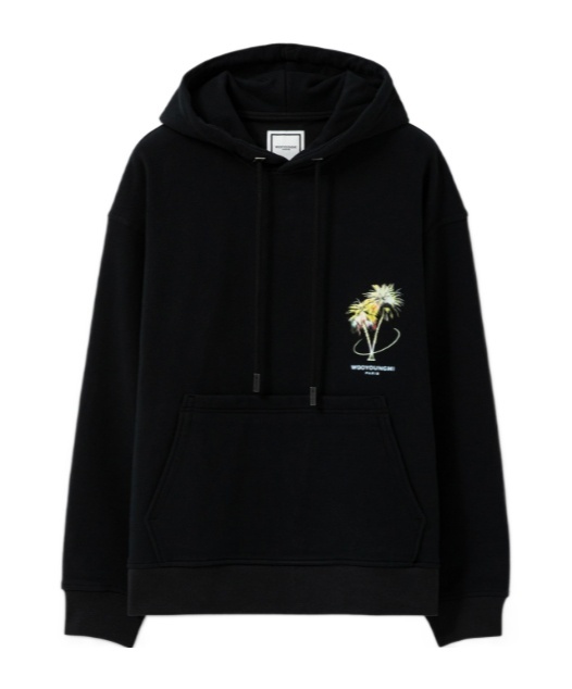 Wooyoungmi Graphic Print Hooded Sweatshirt With Pouch Pocket In Black