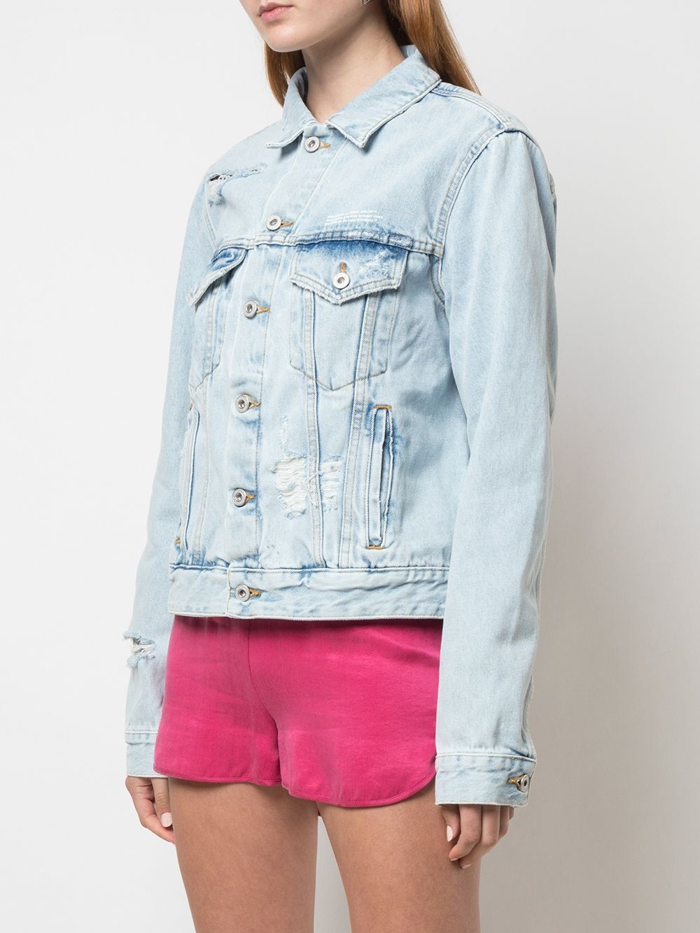 Shop Off-white Embroidered Denim Jacket In Blue