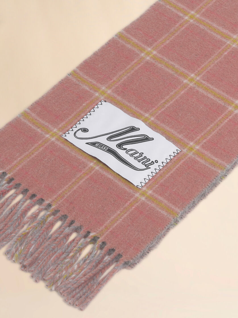 Marni Pink Wool-blend Scarf With Checked Pattern In Pink