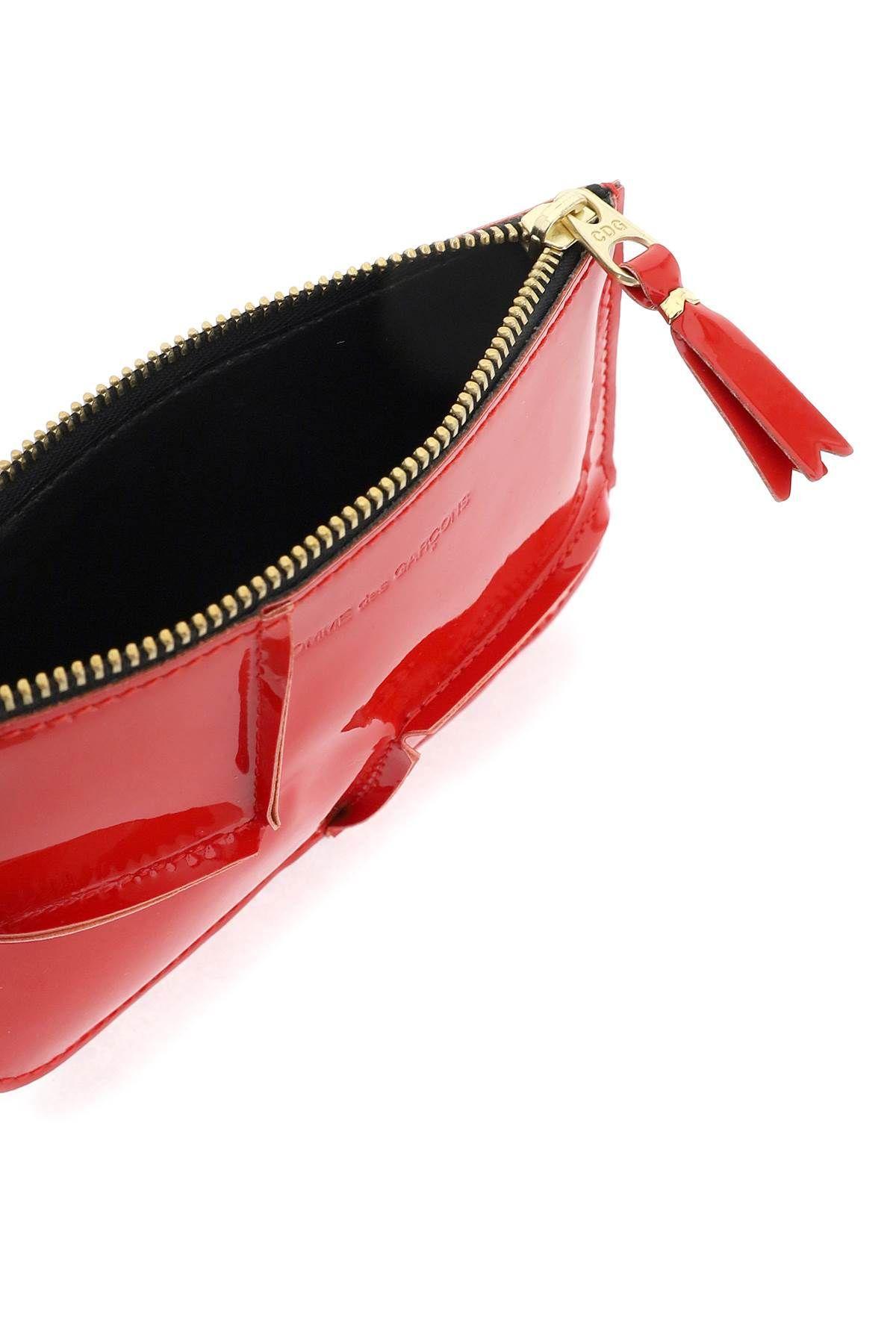 Comme Des Garçons Zip Around Patent Leather Wallet With Zipper In Red