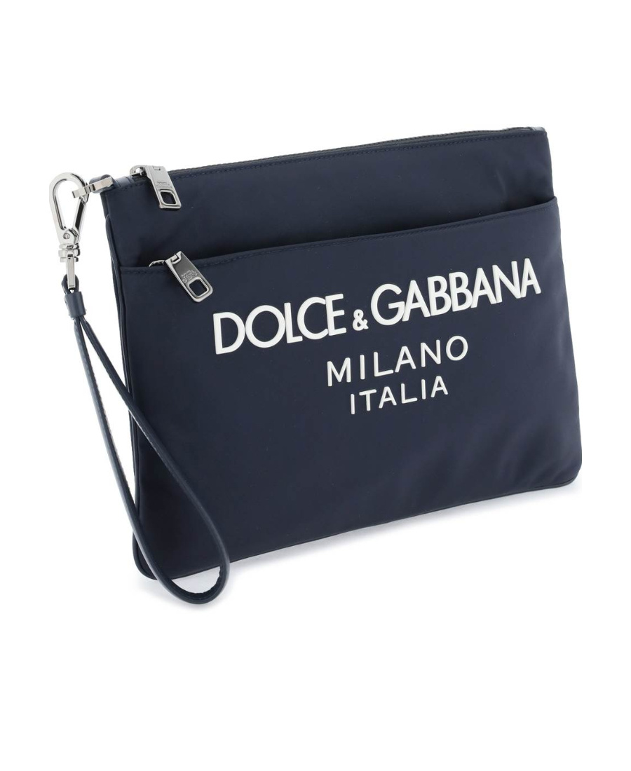 Dolce & Gabbana Nylon Pouch With Rubberized Logo Men In Black