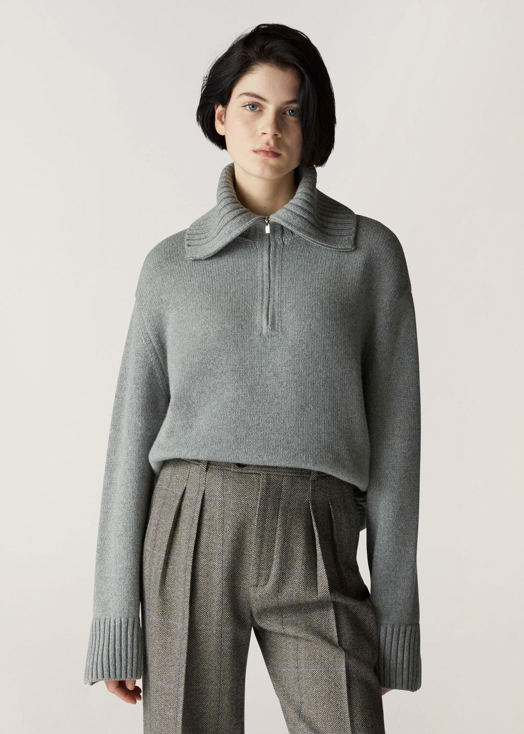 Loro Piana Semi-zipper Long-sleeved Sweater In Gray