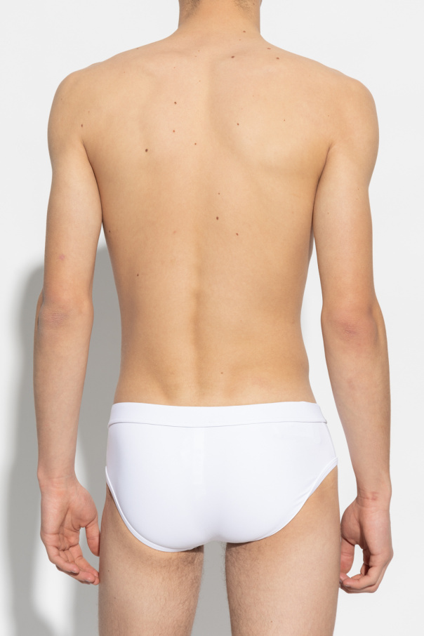 Dolce & Gabbana White Swim Briefs With Branded Drawstring And Logo Tag In White