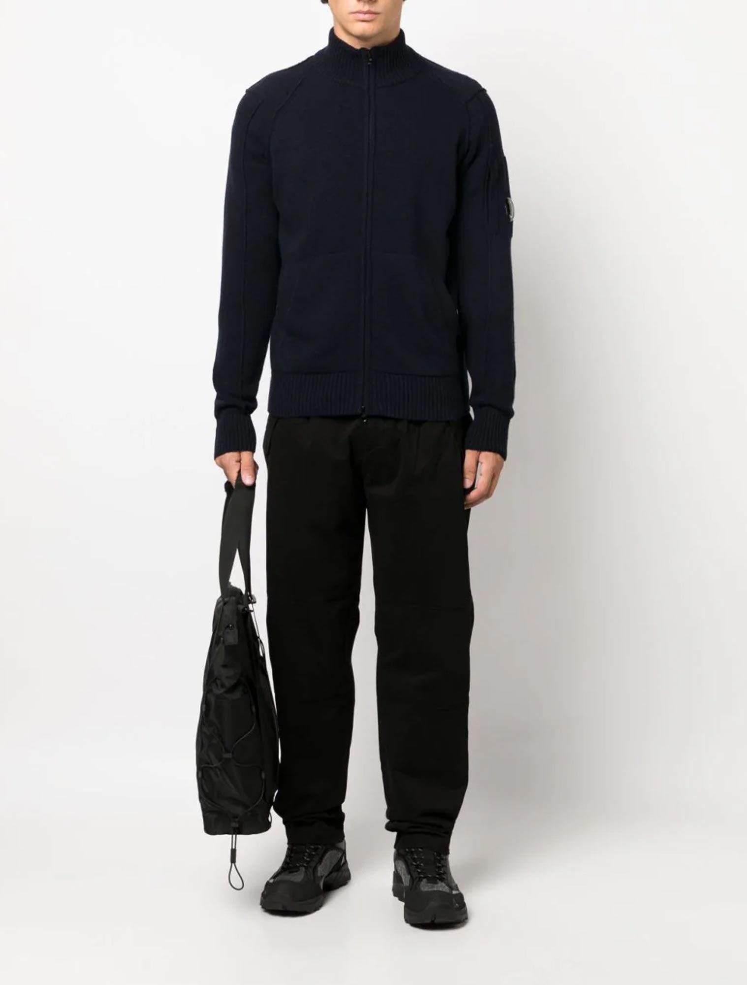 C.p. Company Blue Jacket With High Neck And Logo Plaque On The Sleeve In Wool Blend Man In Multi