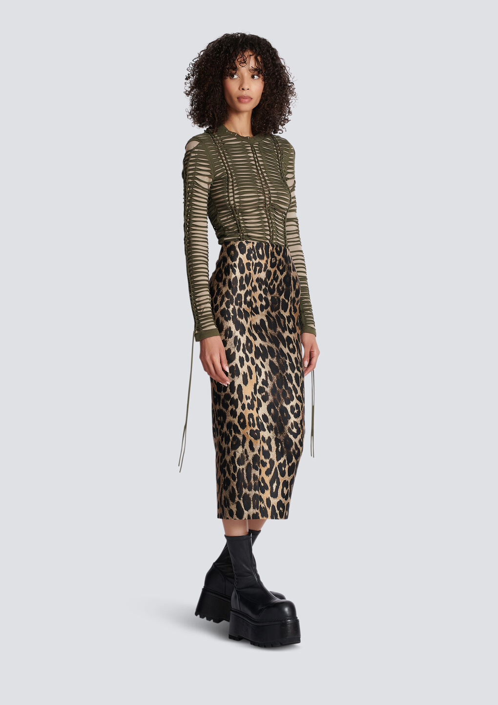 Balmain Animal Patterned Pencil Skirt In Black