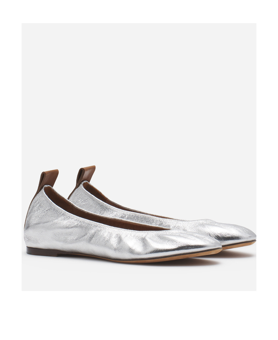 Lanvin Silver Leather Ballet Shoes In White